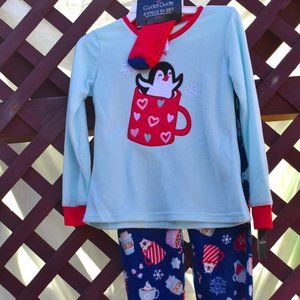 Cuddle Duds Girl's Pajamas 2-Piece Set with socks Size 7/8 (M) New